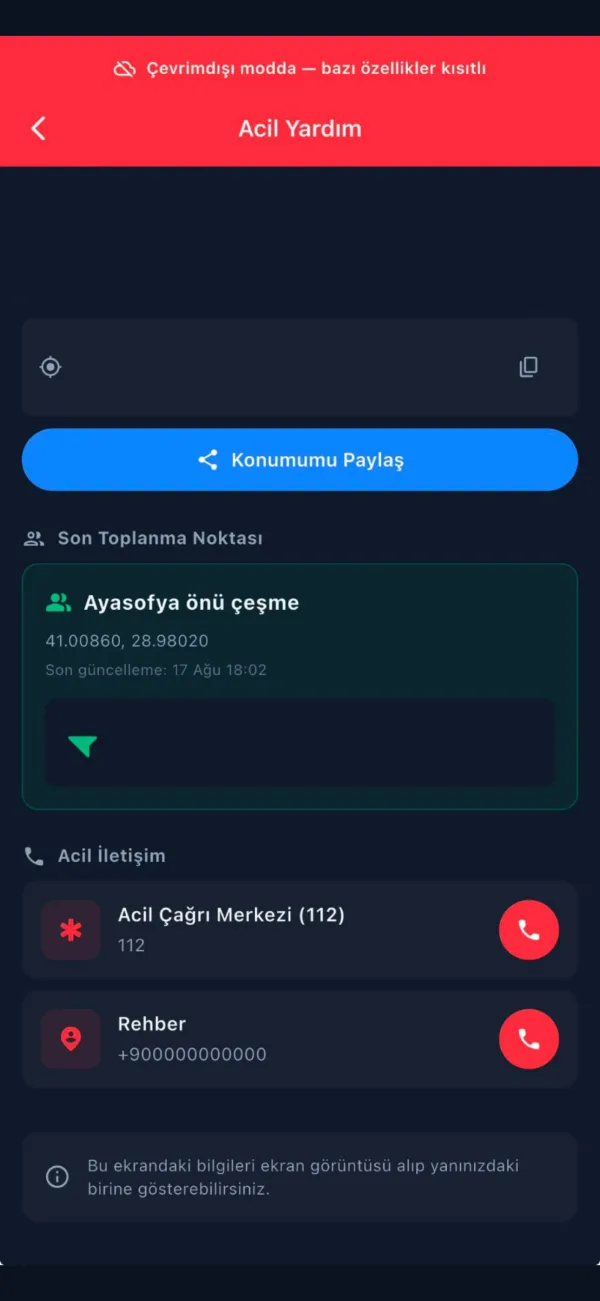 Alinro misafir ekranı: çevrimdışı acil yardım bilgileri ve 112