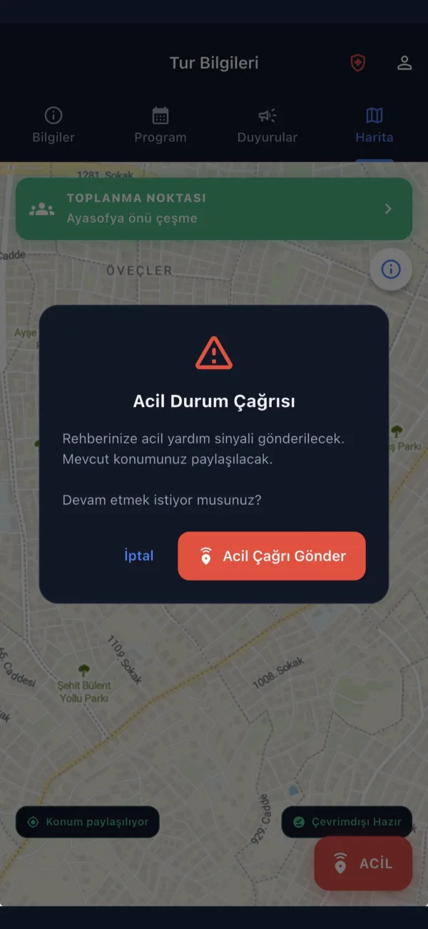 Alinro misafir ekranı: acil durum çağrısı onay penceresi